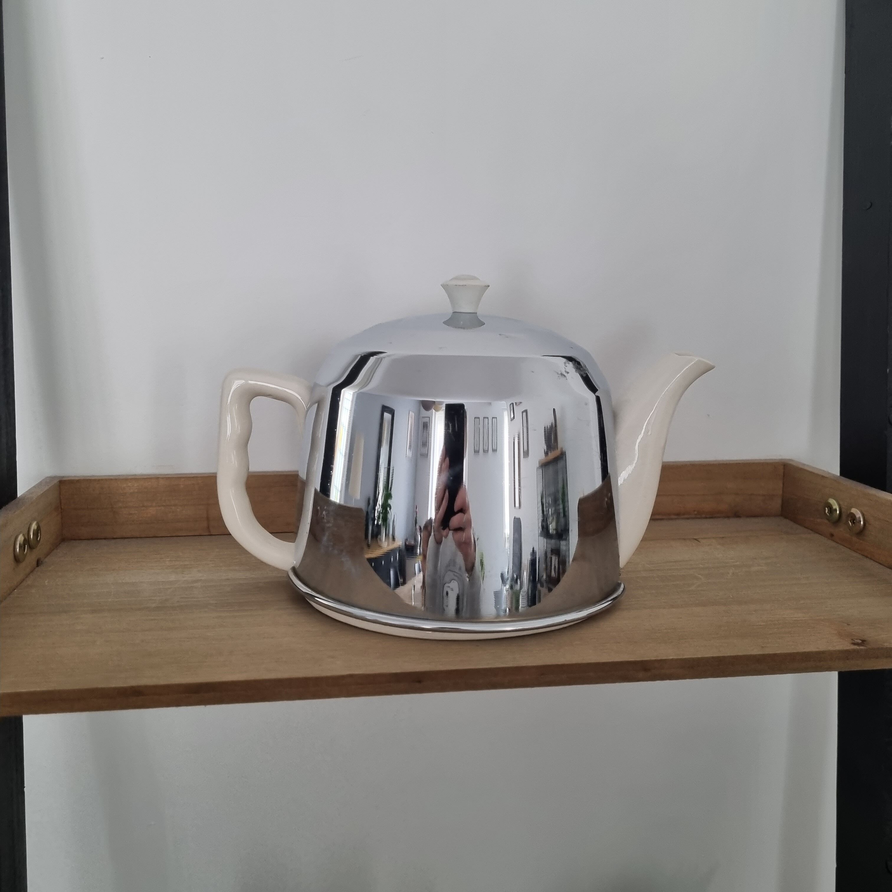 Bell porcelain and vintage stainless steel teapot