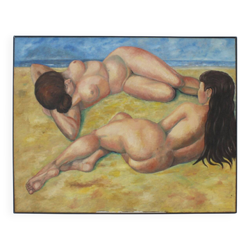 Vintage large painting oil on canvas – Two reclining figures