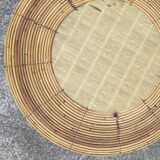 Round coffee table vintage rattan and vinyl braided straw way