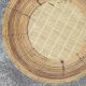 Round coffee table vintage rattan and vinyl braided straw way