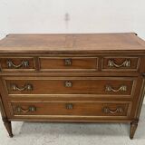 Louis XVI style mahogany commode with a grey veined marble top, 19th century