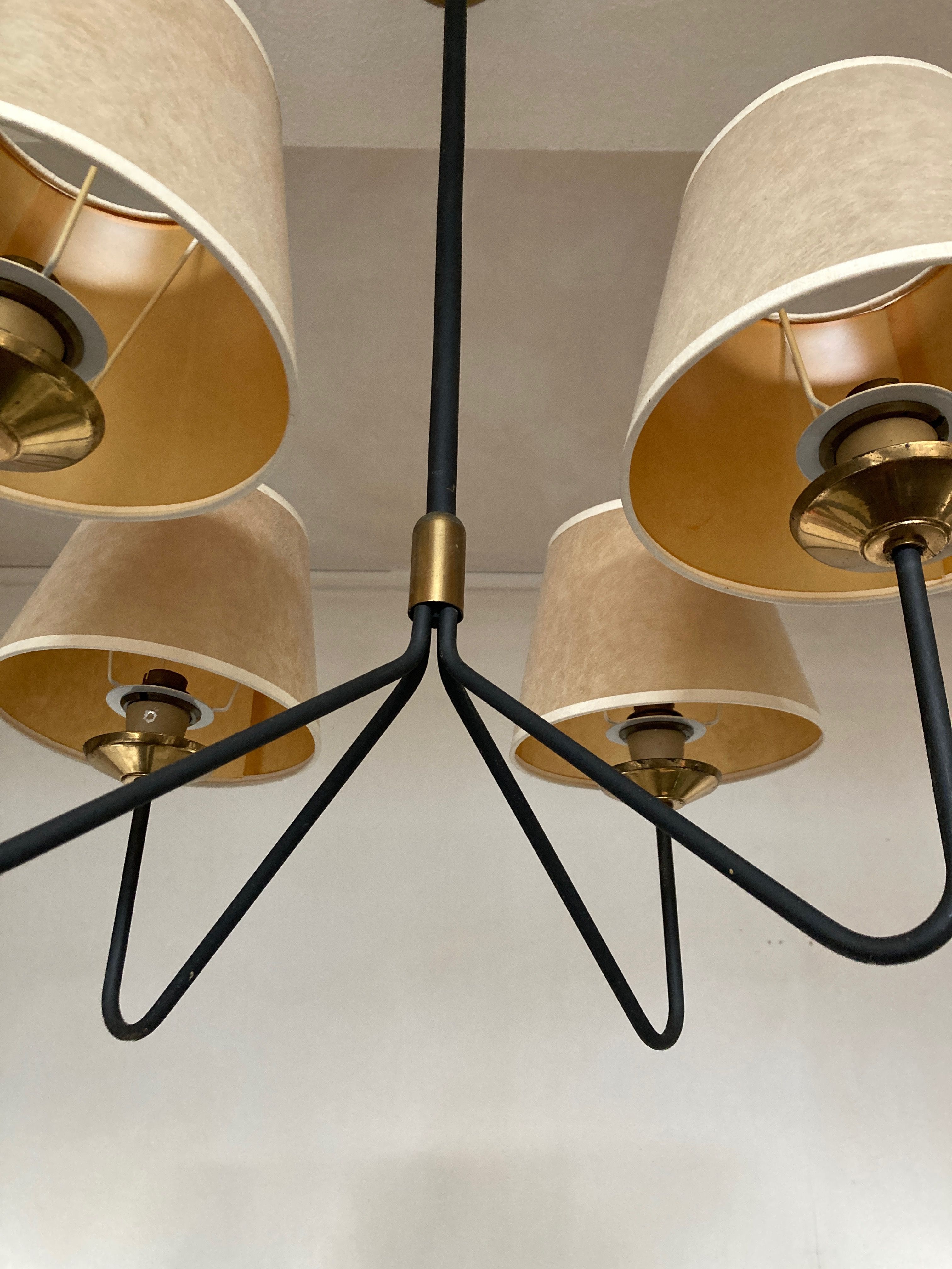 Modernist pendant lamp 1950 in the taste of Jean Royère tube and brass