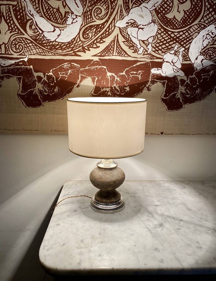 Stone lamp, fabric cable, cotton shade
