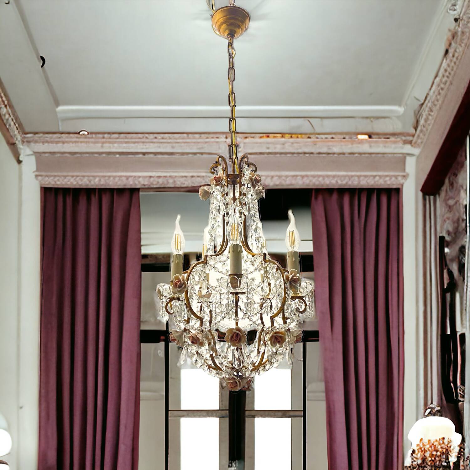 Vintage Crystal Rose Chandelier