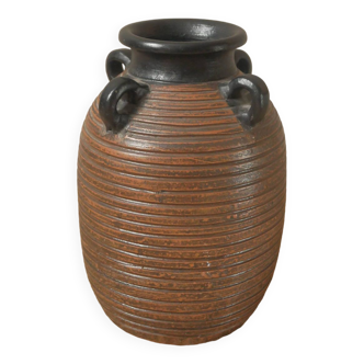 Vase with handles in vintage ceramic handmade pottery tribal ethnic decoration