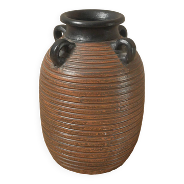 Vase with handles in vintage ceramic handmade pottery tribal ethnic decoration