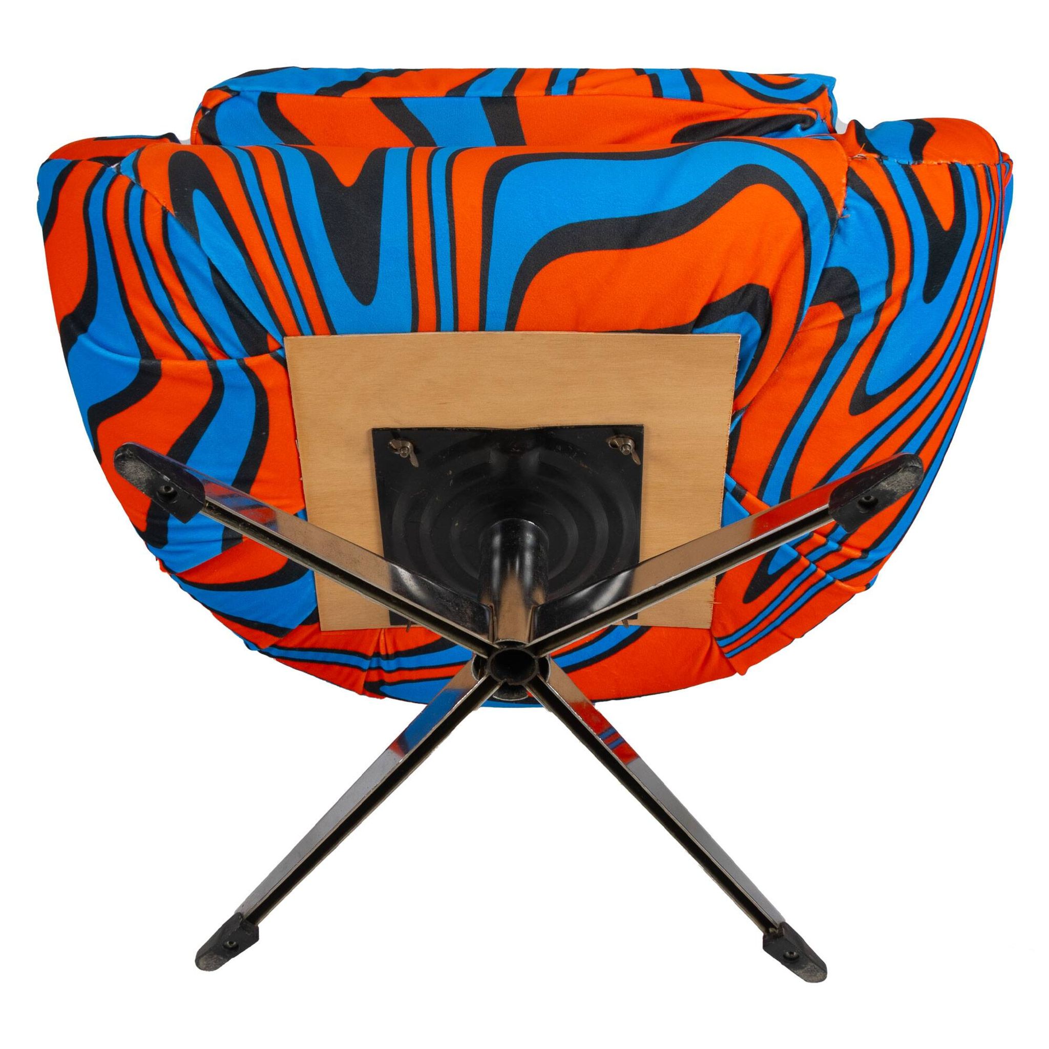 Fauteuil cocktail psychédélique orange et bleue C14 des années 70