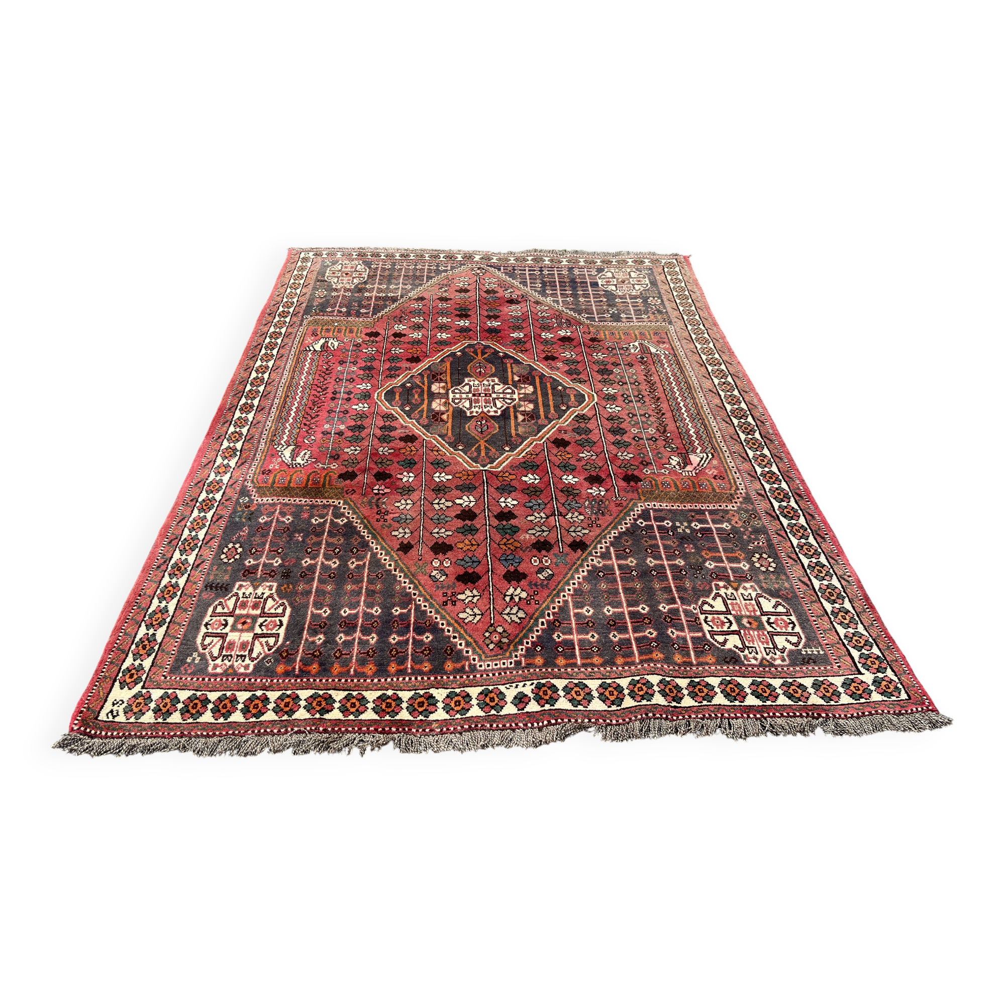 Large red Persian wool rug with red geometric design 2.97 x 2.05 m