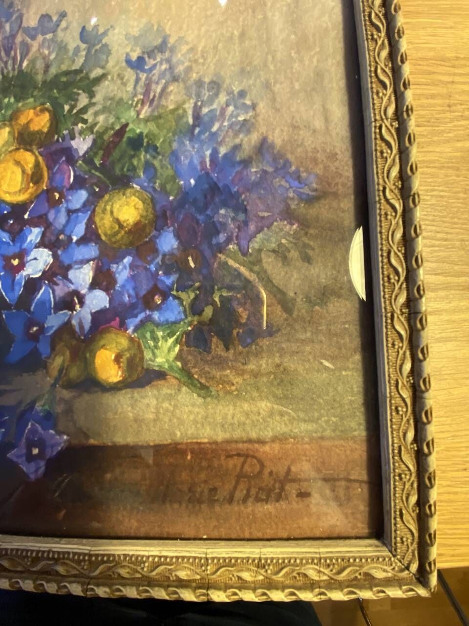 Old painting, still life with flowers, signed Marie Piat (1880-1977)