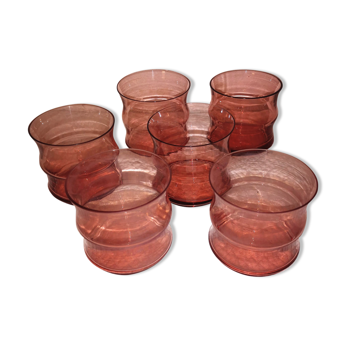 Lot 6 glasses with vintage water pink 50s
