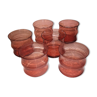 Lot 6 glasses with vintage water pink 50s