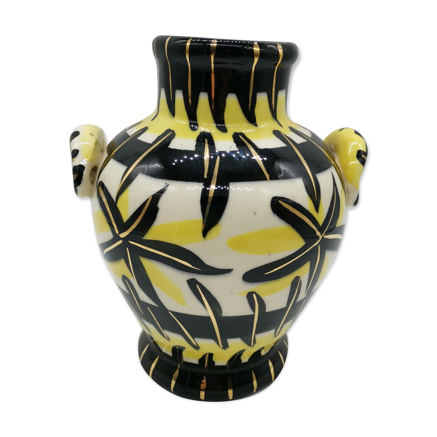 Vase vallauris signé fase MC année 50 en céramique noir et jaune Selency