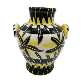 Vase vallauris signed fase MC year 50 in black and yellow ceramic