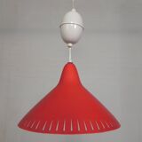 Hala suspension by H. Busquet with red shade and winding system, 1950s.