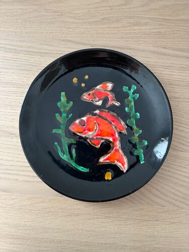 Assiette décorative motif poisson de yves-alain pleuven dit youen