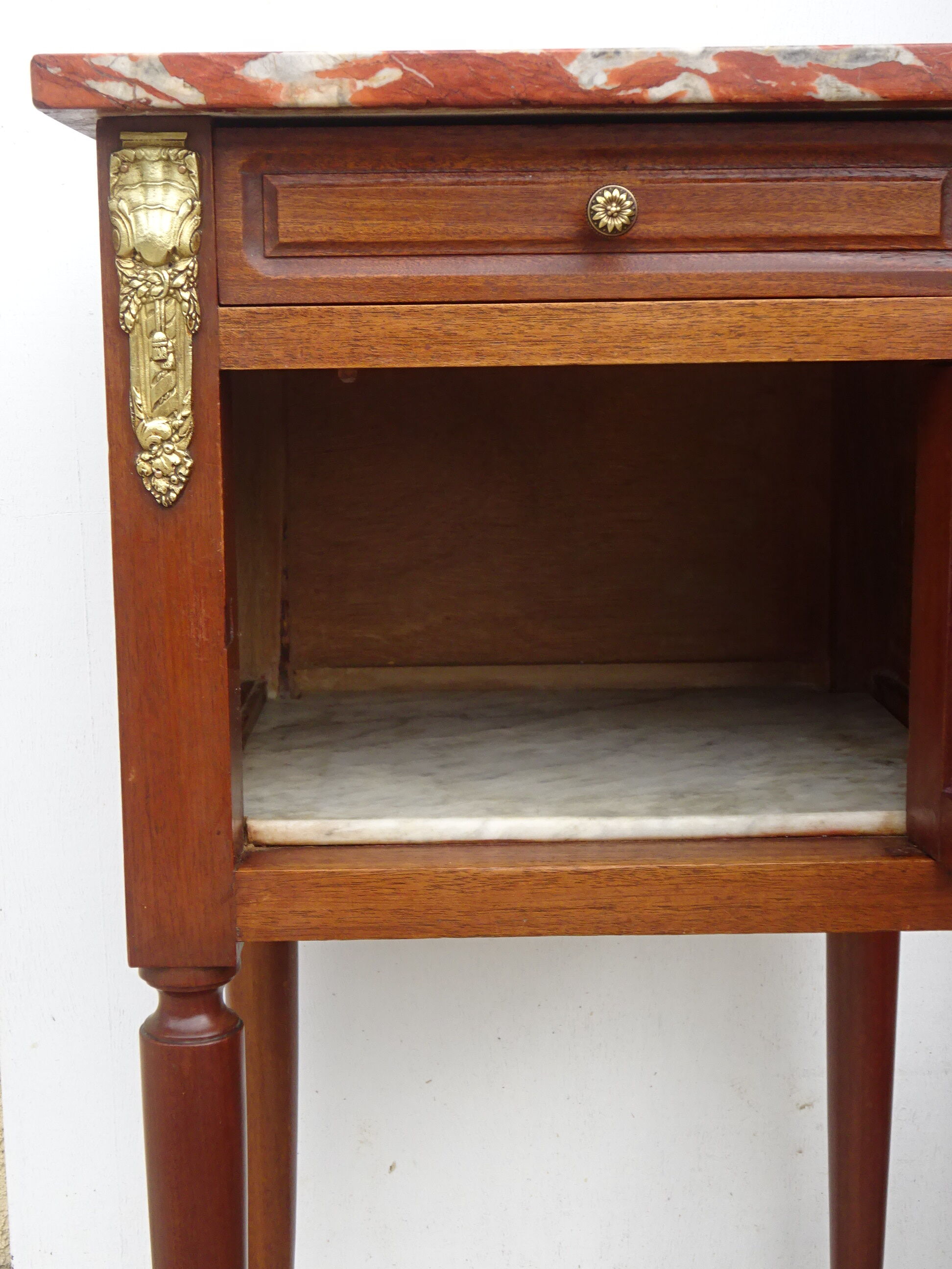 Mahogany bedside, marble incarnate of turquin, late nineteenth century