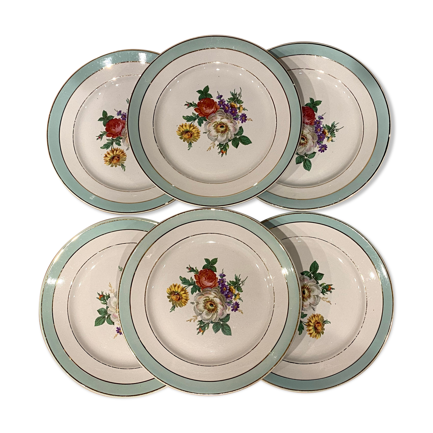 6 flat plates in half-porcelain Badonviller