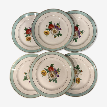 6 assiettes plates en demi-porcelaine Badonviller