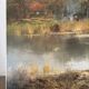 Village by the water, oil on paper signed