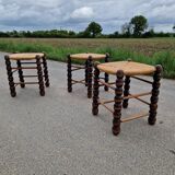 Set of 3 country straw stools