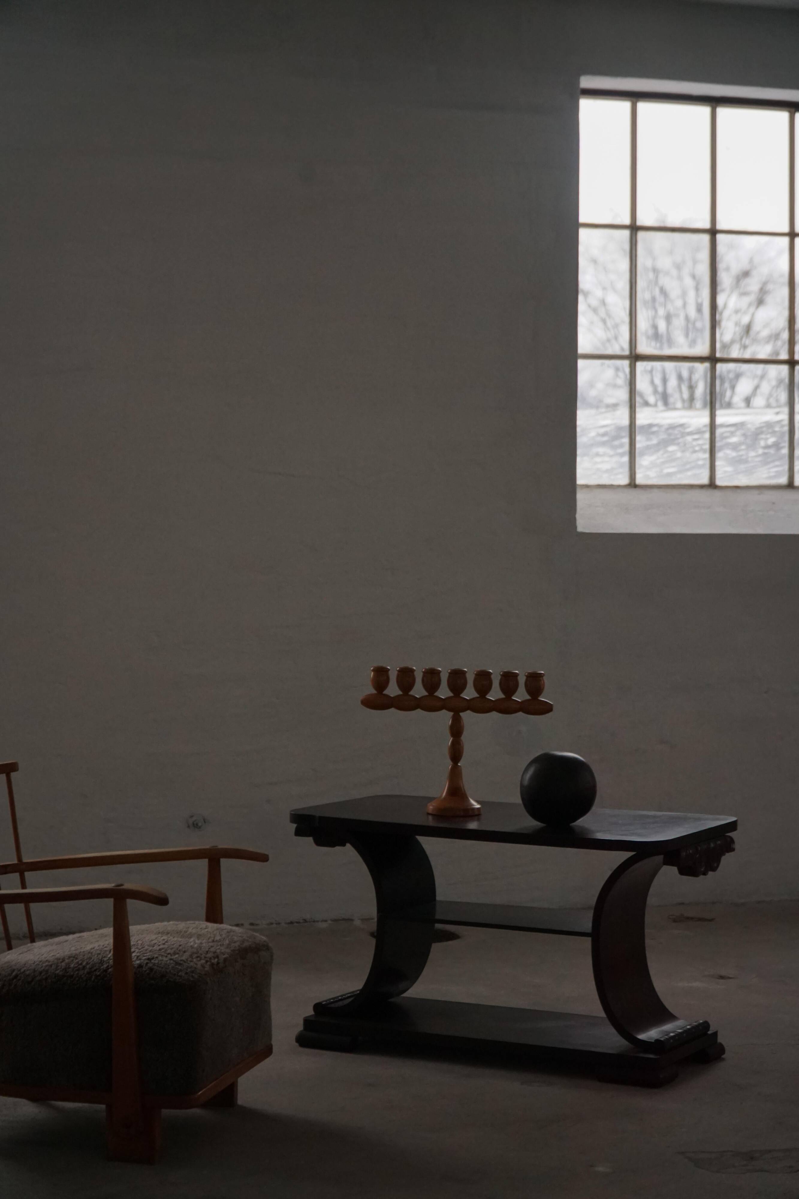 Side table / Low table in Danish Art Deco wood with shelf, 1930s-40s