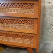 Wooden and rattan chest of drawers from the 50s/60s