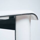 White Italian leather highback dining chairs by Ycami Italy, set of 4, 1980s