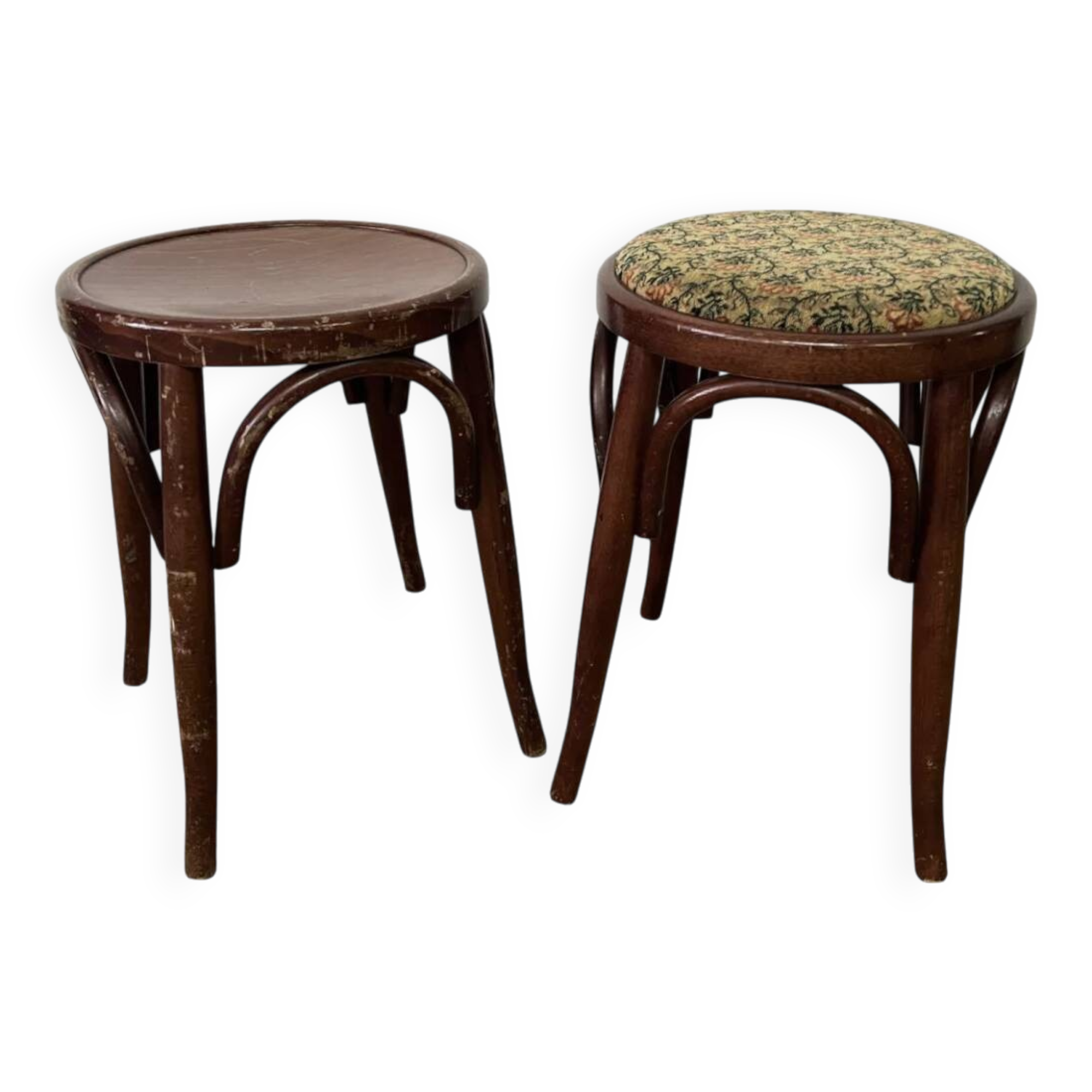 Paire de tabourets bas en bois courbé style "Thonet" vintage
