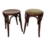 Pair of low stools in curved wood, vintage "Thonet" style