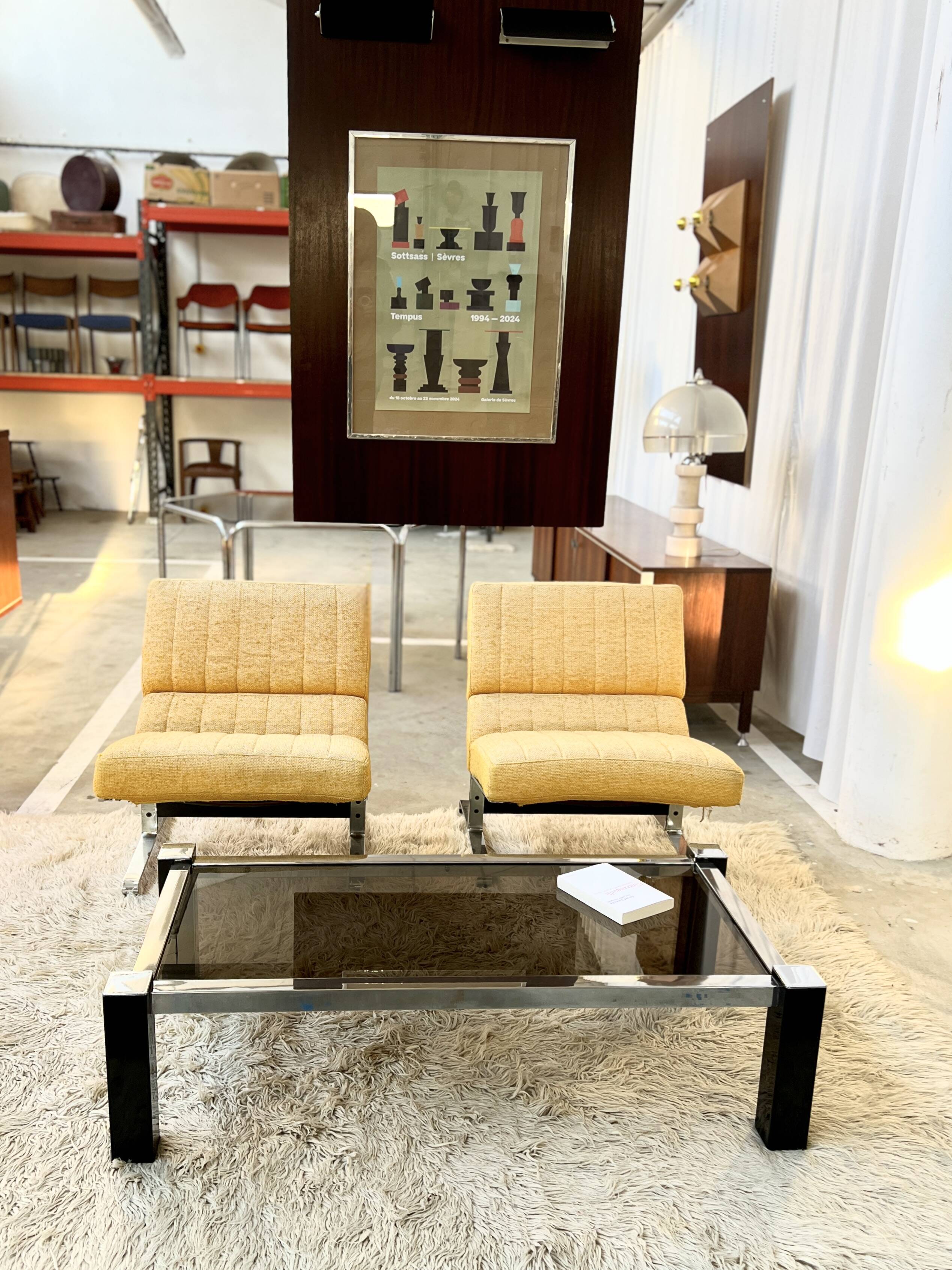 Black & Chrome Design Coffee Table – Smoked Glass