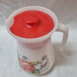 Vintage pitcher, flowered arcopal with lid