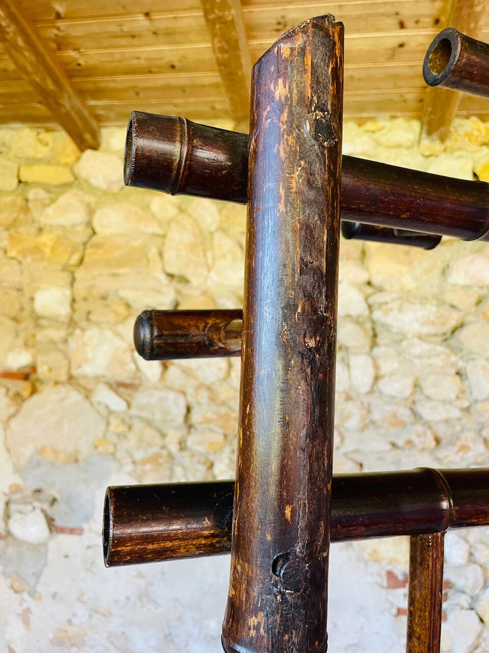 Vestiaire d’entree vintage en bambou avec miroir circa 1920’s