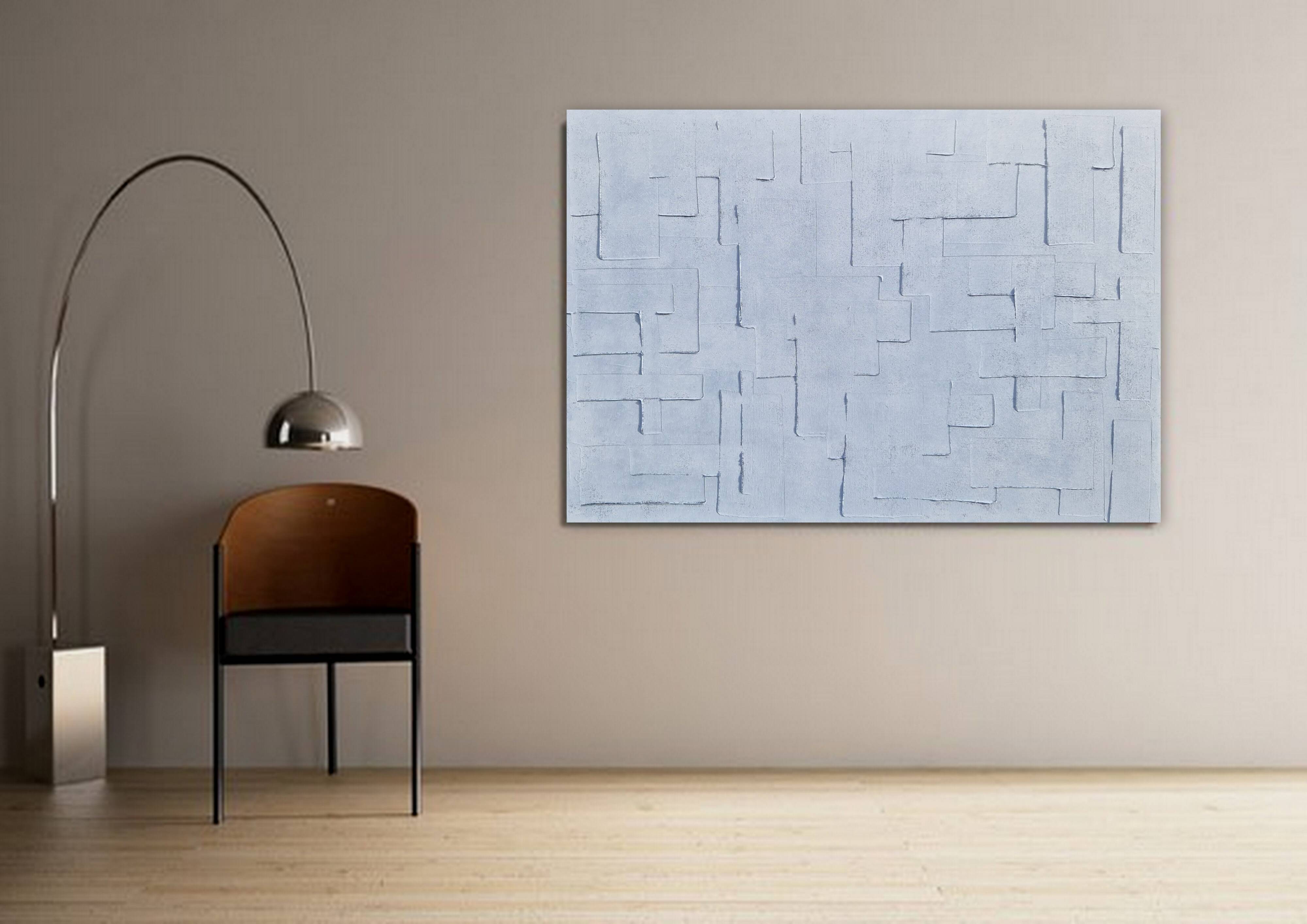 Tableau peinture abstraite monochrome minimaliste blanc