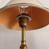 Pair of Brass-Gilded Bouillotte Lamps Vintage Wood Neo-Classical Shade