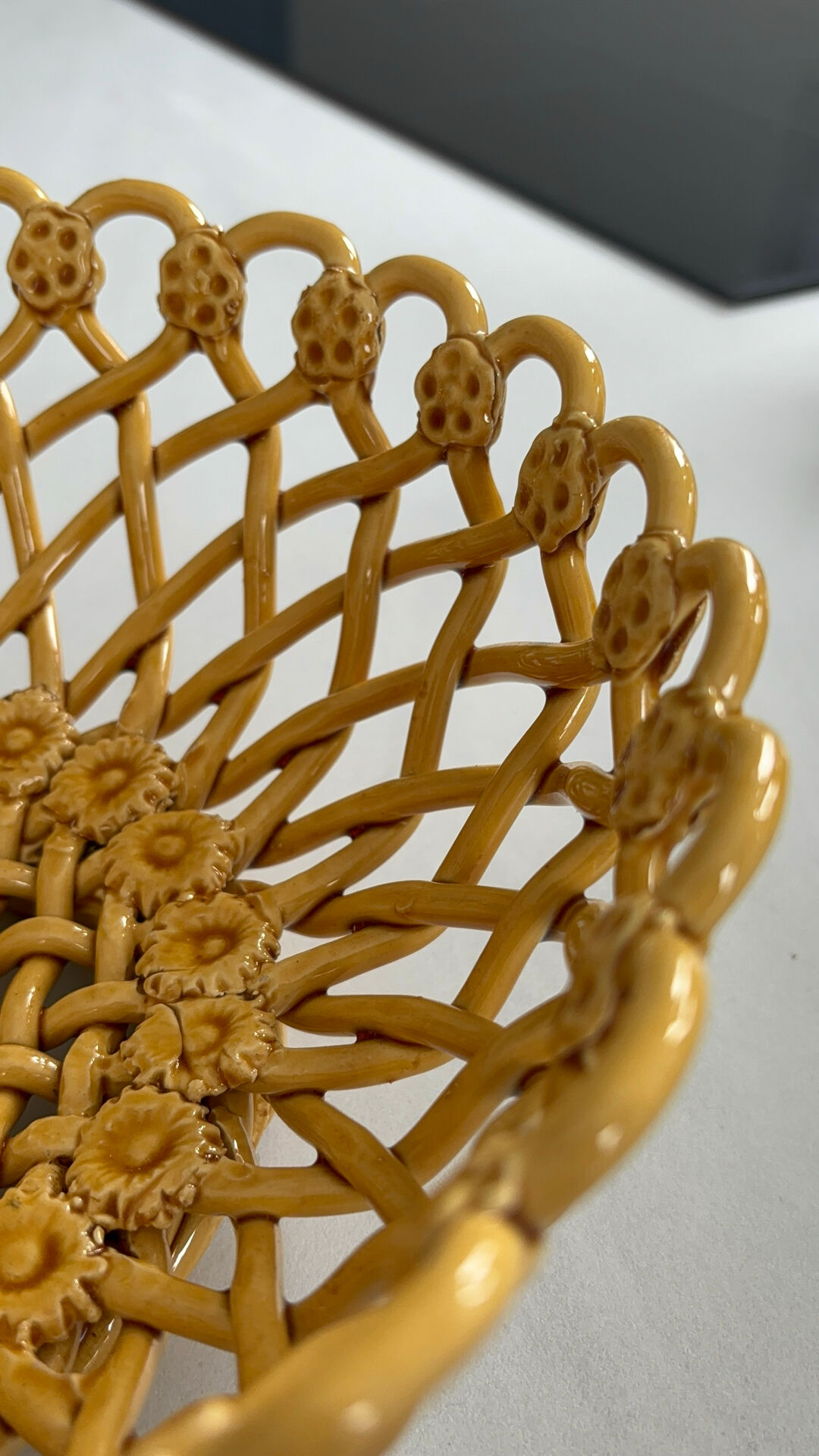 Pichon Uzès handmade ceramic basket – Yellow ochre openwork basket