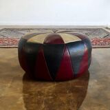 Vintage patchwork pouf in red - ecru - black