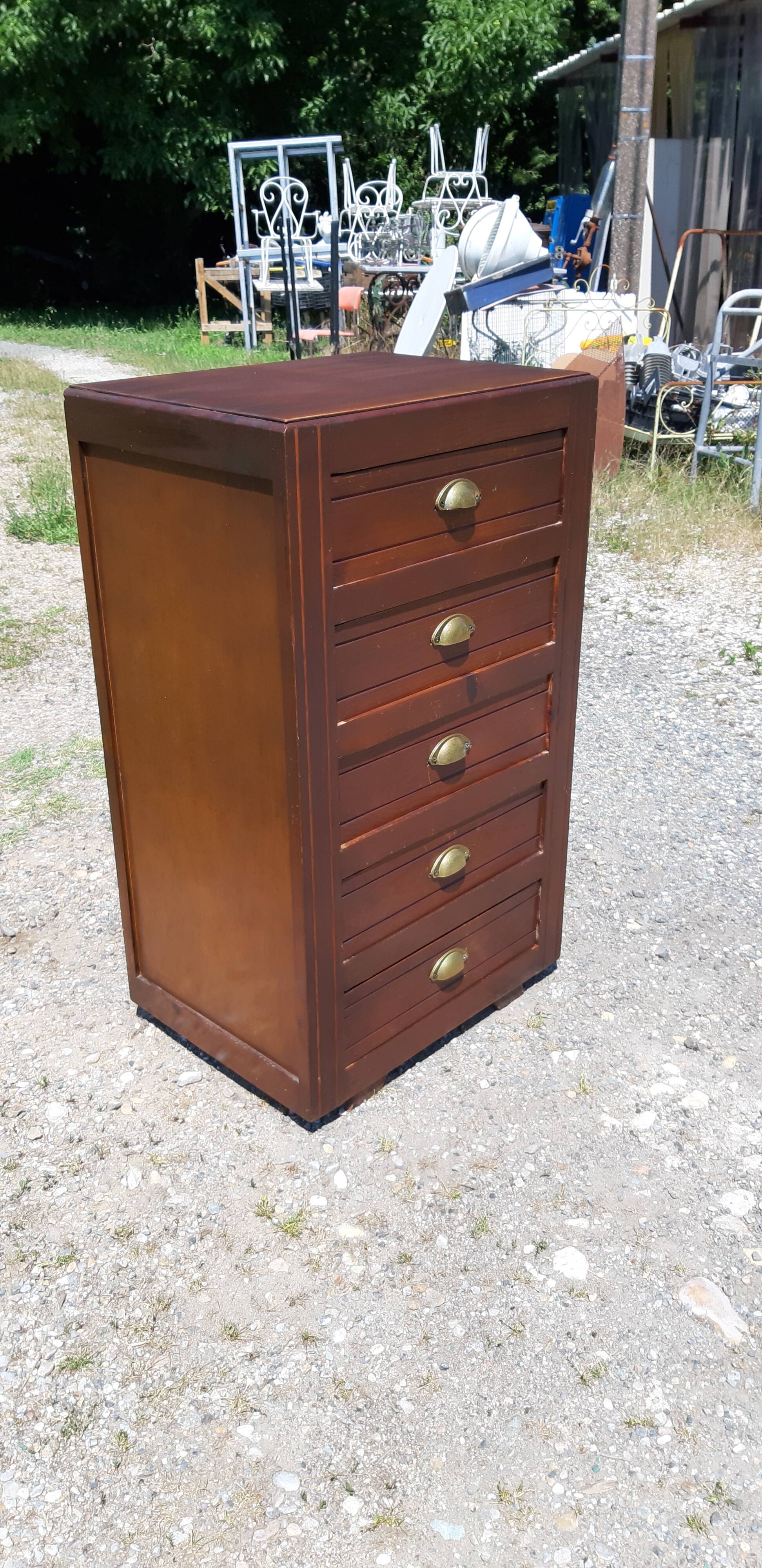 Industrial furniture Wood and Brass, 5 drawers