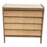 Commode scandinave 4 tiroirs rénovée en bois brut 1940