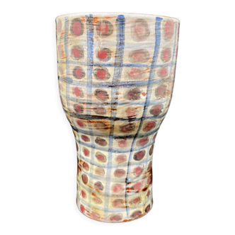 Hand-painted ceramic vase - signed Pey