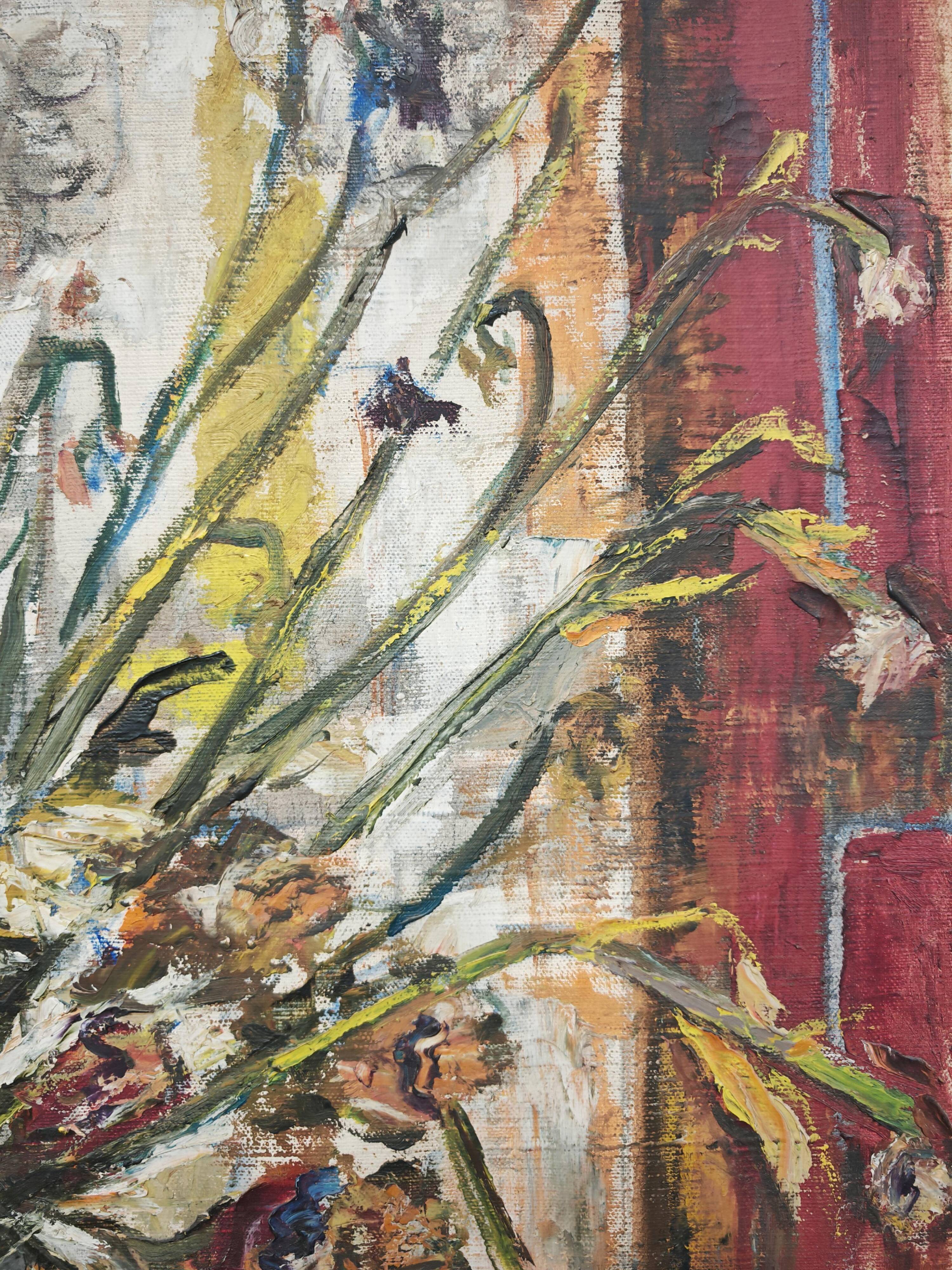 "Flowers", huile sur toile par Branislava Modelska-Jovanovic 1963