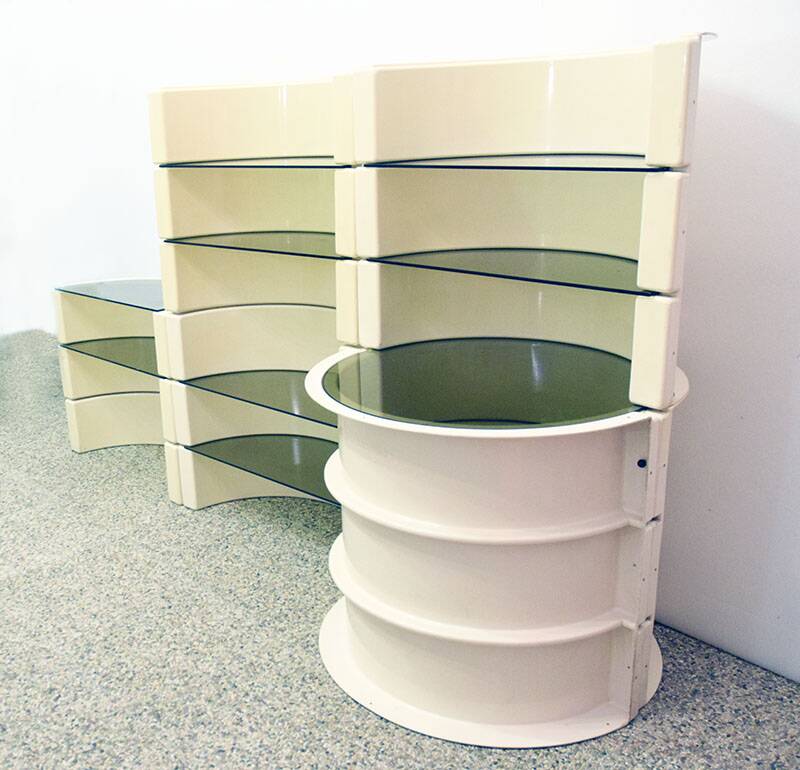 Modular plastic and glass bookcase/bar, Italy, 1970s