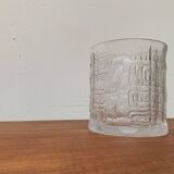 Large vintage glass vase or bowl with South American/Inca ornaments.