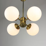 Mid-century Brass and Opaline Chandelier