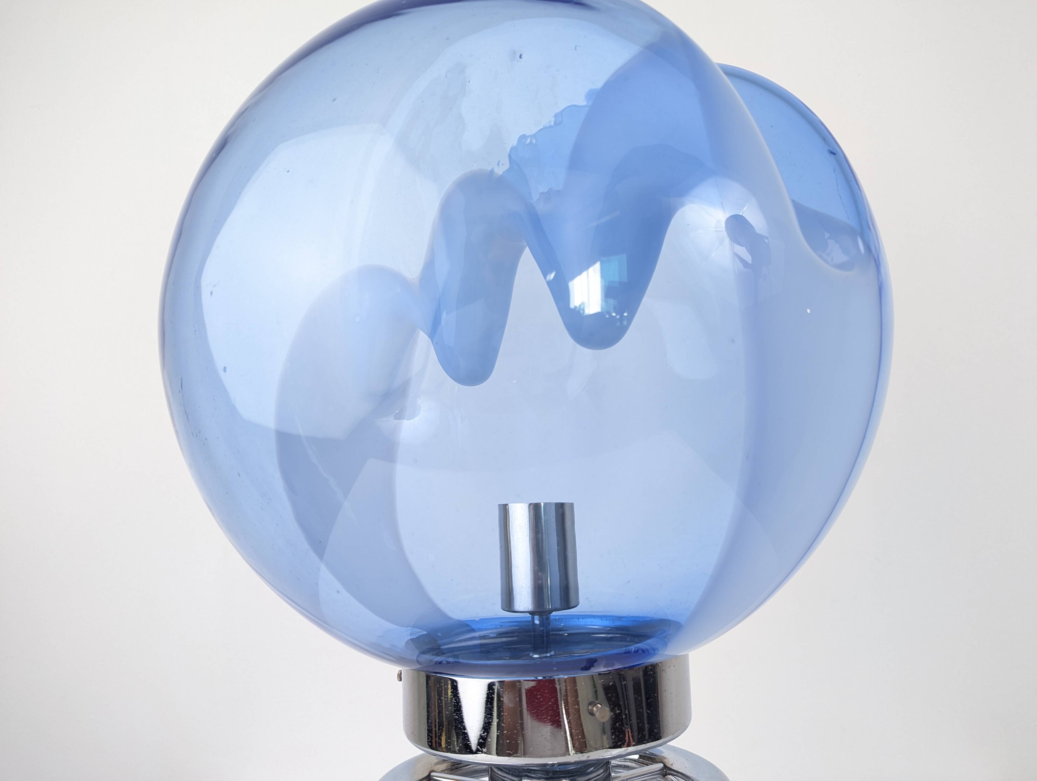 1970s Toni Zuccheri 'Membrane' Blue Murano Glass & Chrome Table Lamp