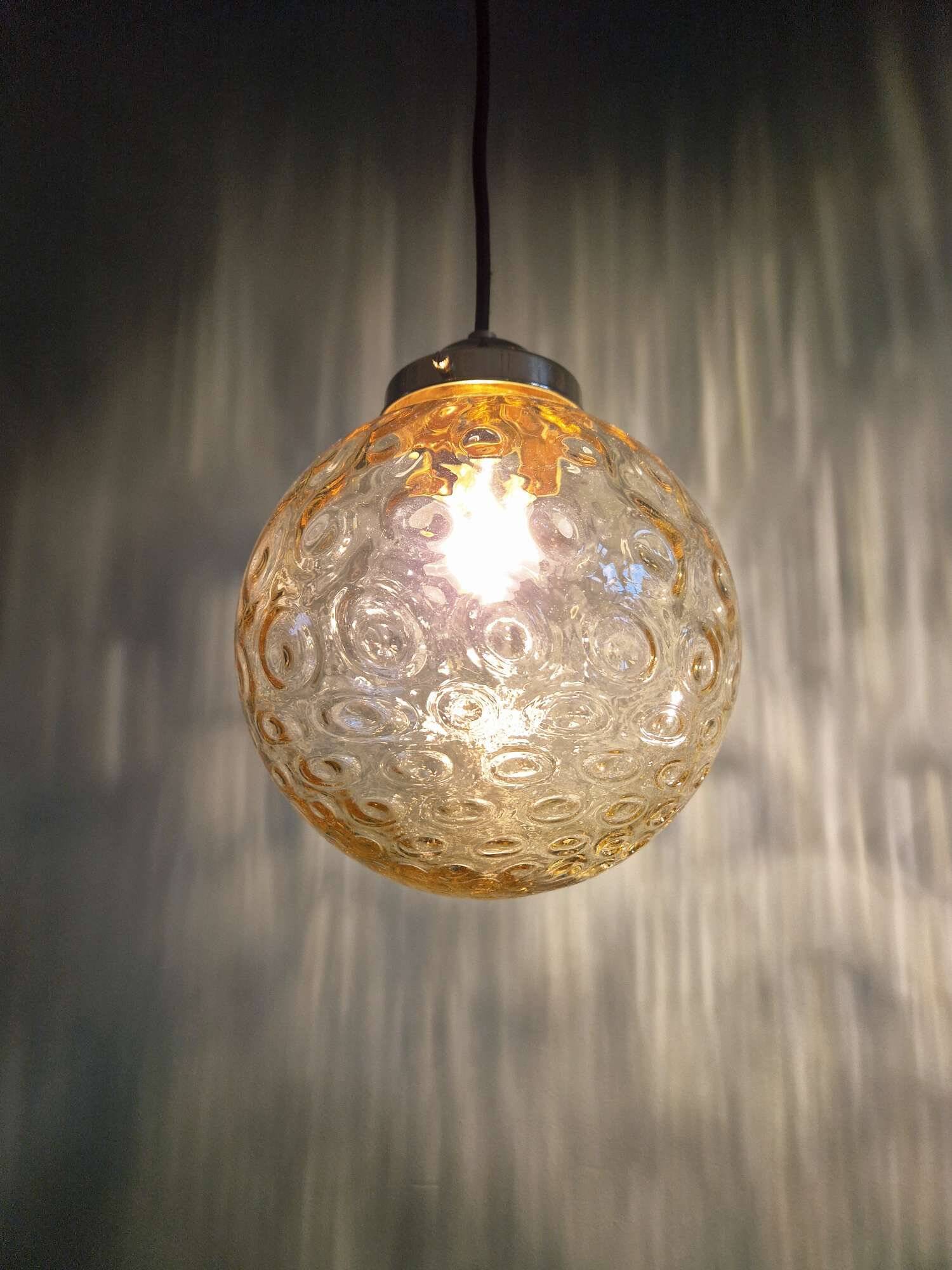 Pair of amber bubble glass pendant lights, 1970s