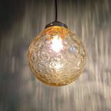 Pair of amber bubble glass pendant lights, 1970s