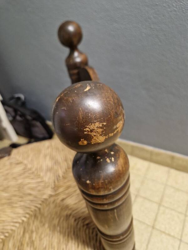 Charles Dudouyt (1885-1946) - Low chair in turned wood and straw - 1940