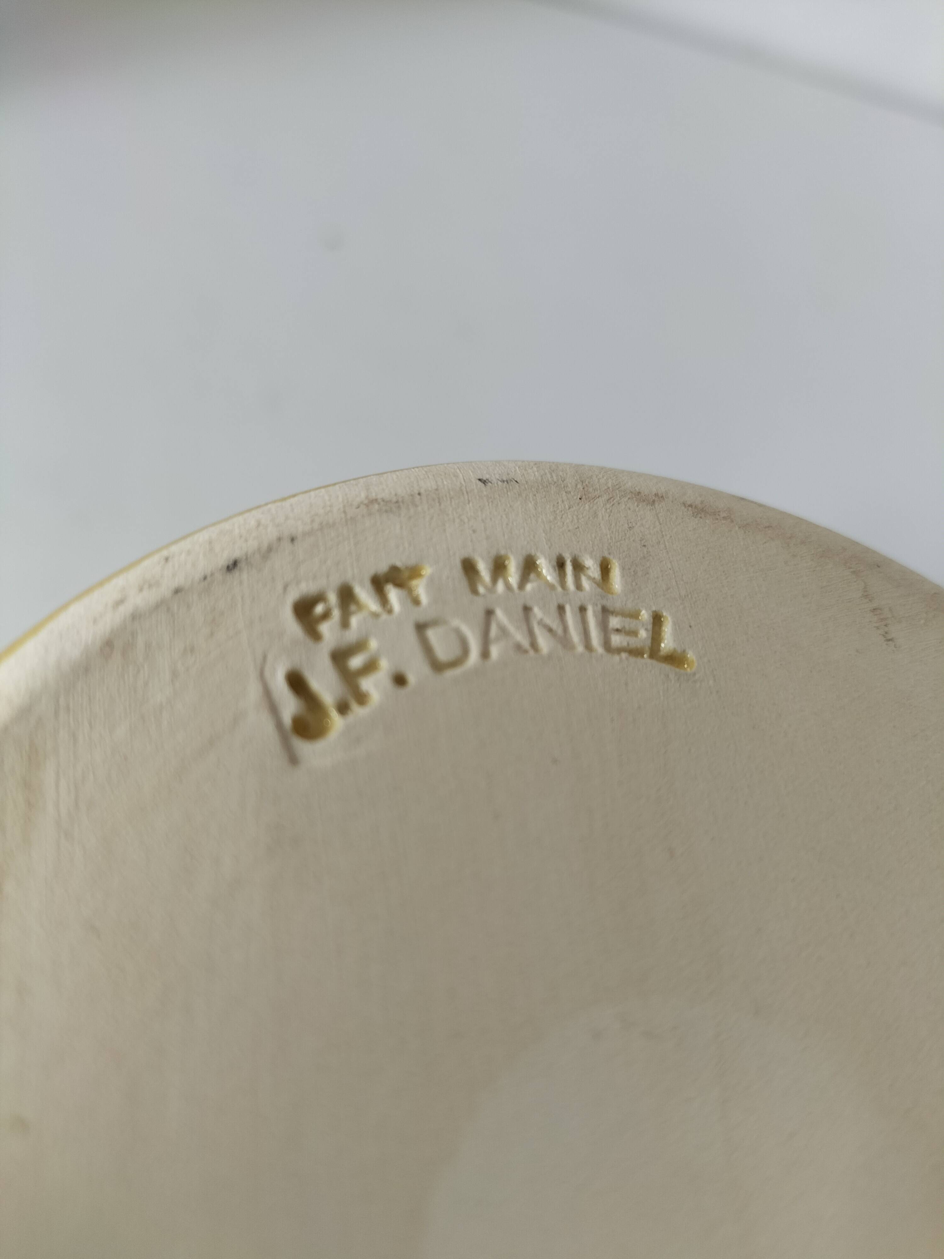 JP Daniel handmade earthenware pitcher – floral decoration on a yellow background