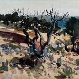 Painting by Pierre Gontard Landscape of Provence vintage 1960