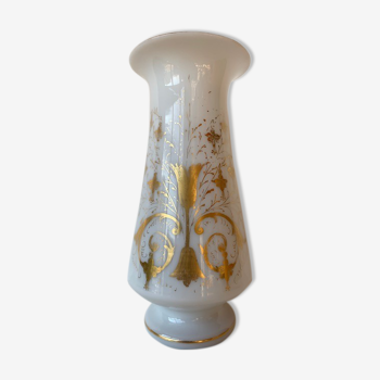 Vase opaline ancien Napoleon III dorure motif Fuchsia floral